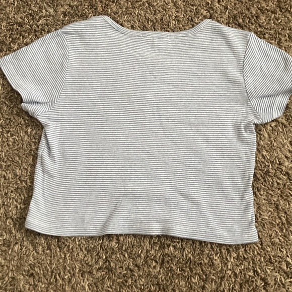 Brandy Melville Hailie tee white and blue stripped with poppies - Picture 2 of 3